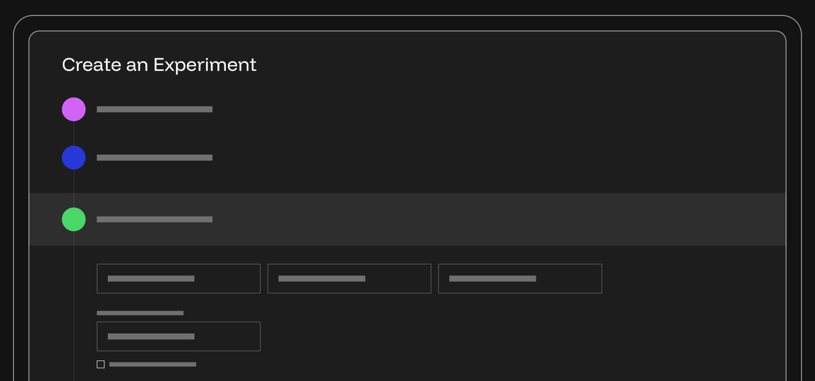 List of steps to create an experiment on a platform interface