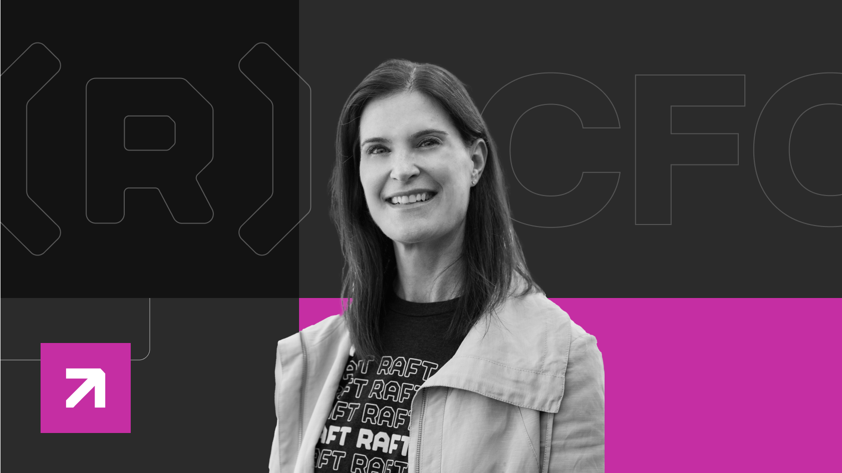 Raft logo and Dawn Pinto Chief Financial Officer headshot