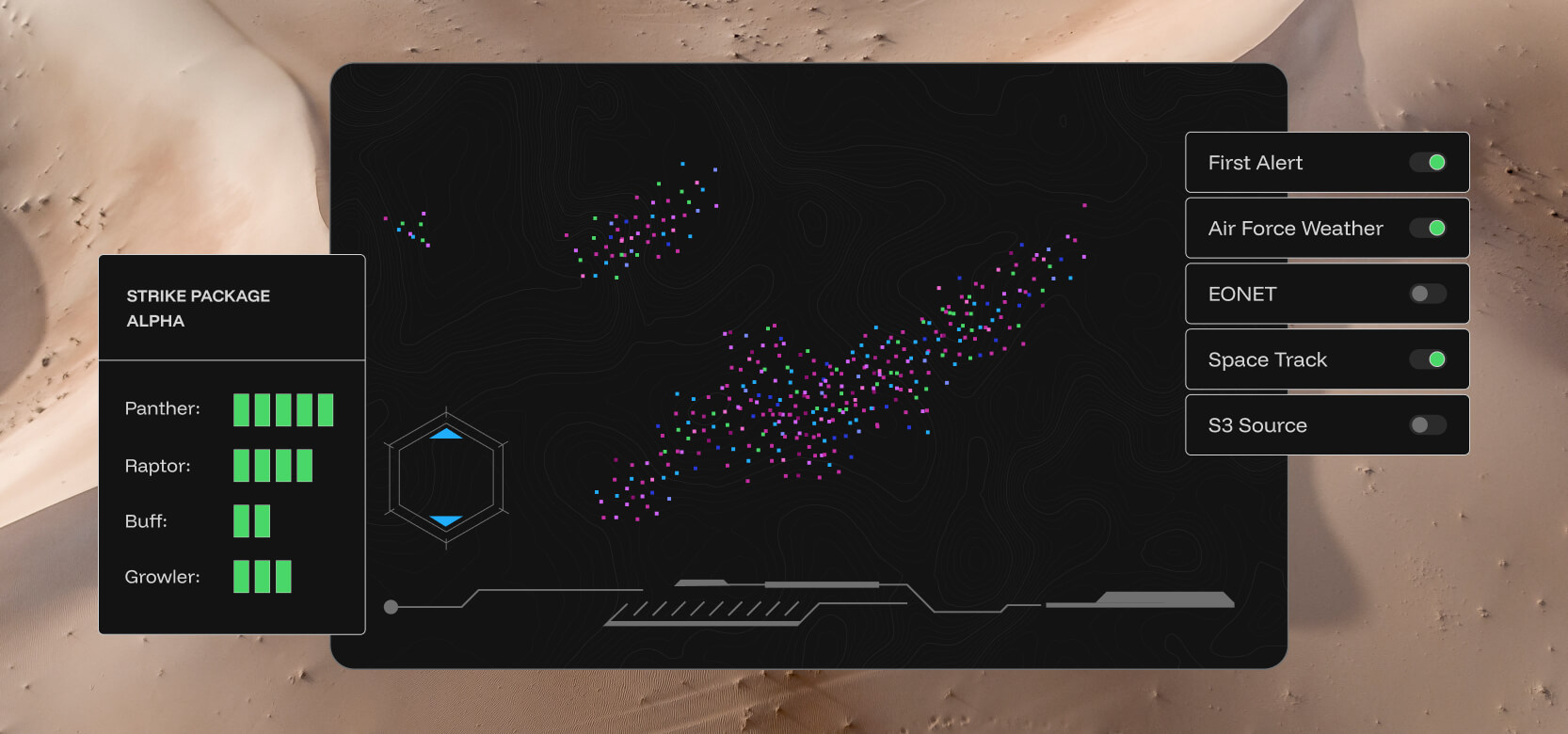 Desert background with colorful scatterplot web browser in front