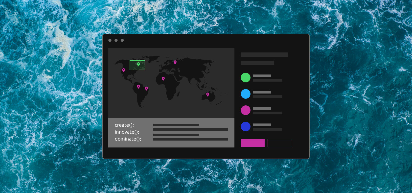 Mockup of dashboard with map in front of rolling ocean waves