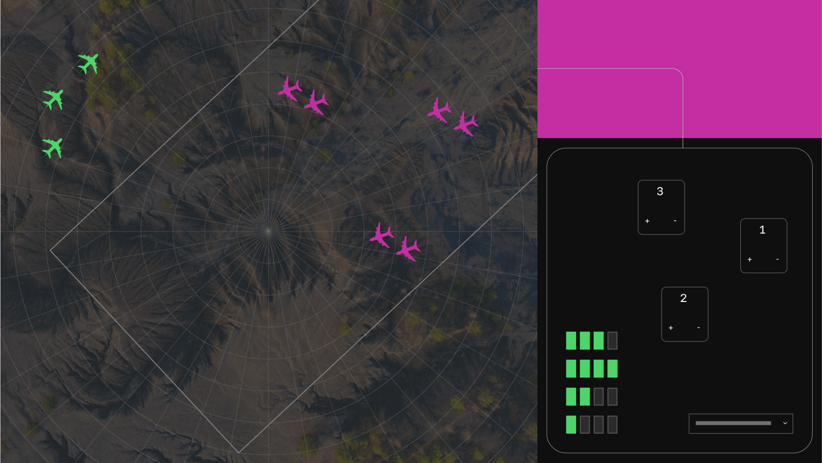 airplanes on a radial radar screen