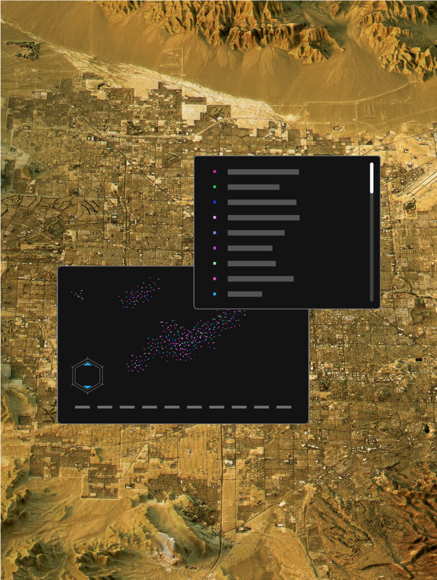 Desert city aerial overview with web browser windows in front