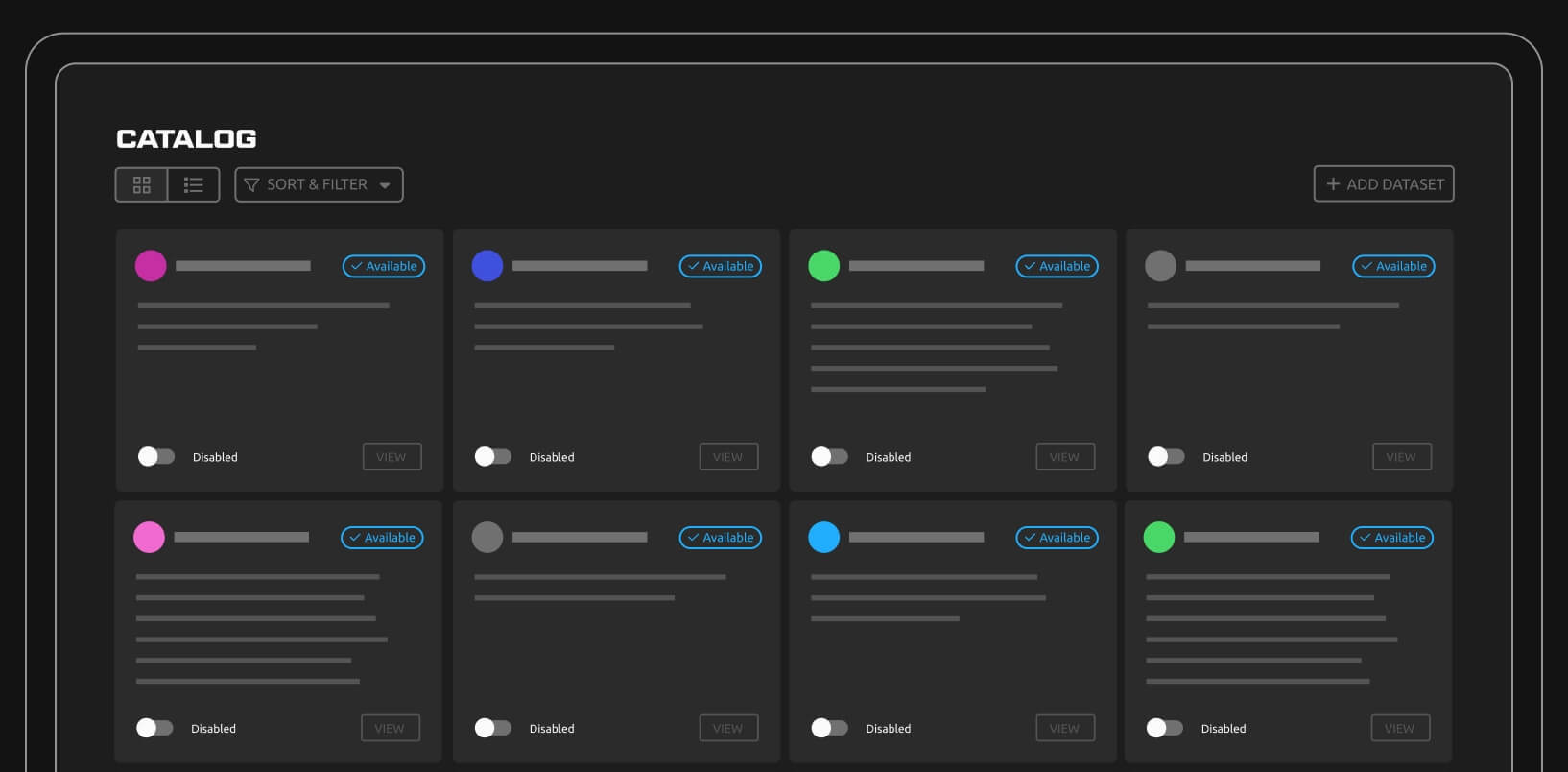 Catalog grid on platform UI