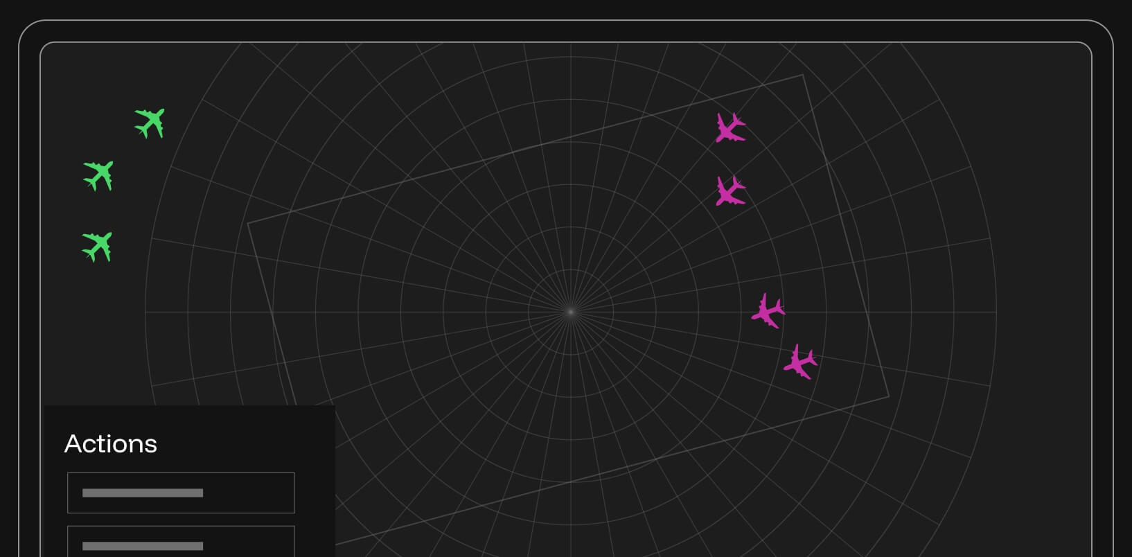 Two groups of planes flying nearby each other on radar map