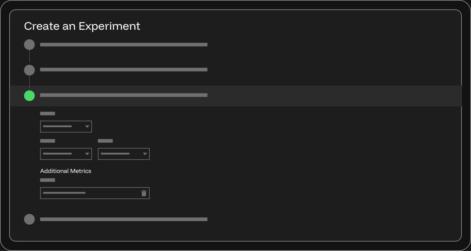 Mockup dashboard of experiment metrics