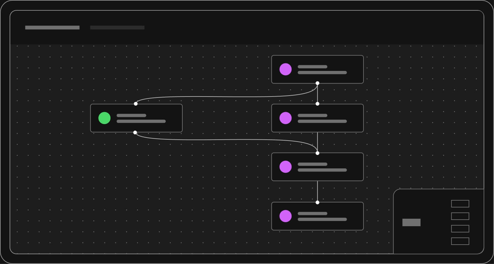 Row of 4 boxes connected to separate box by white lines