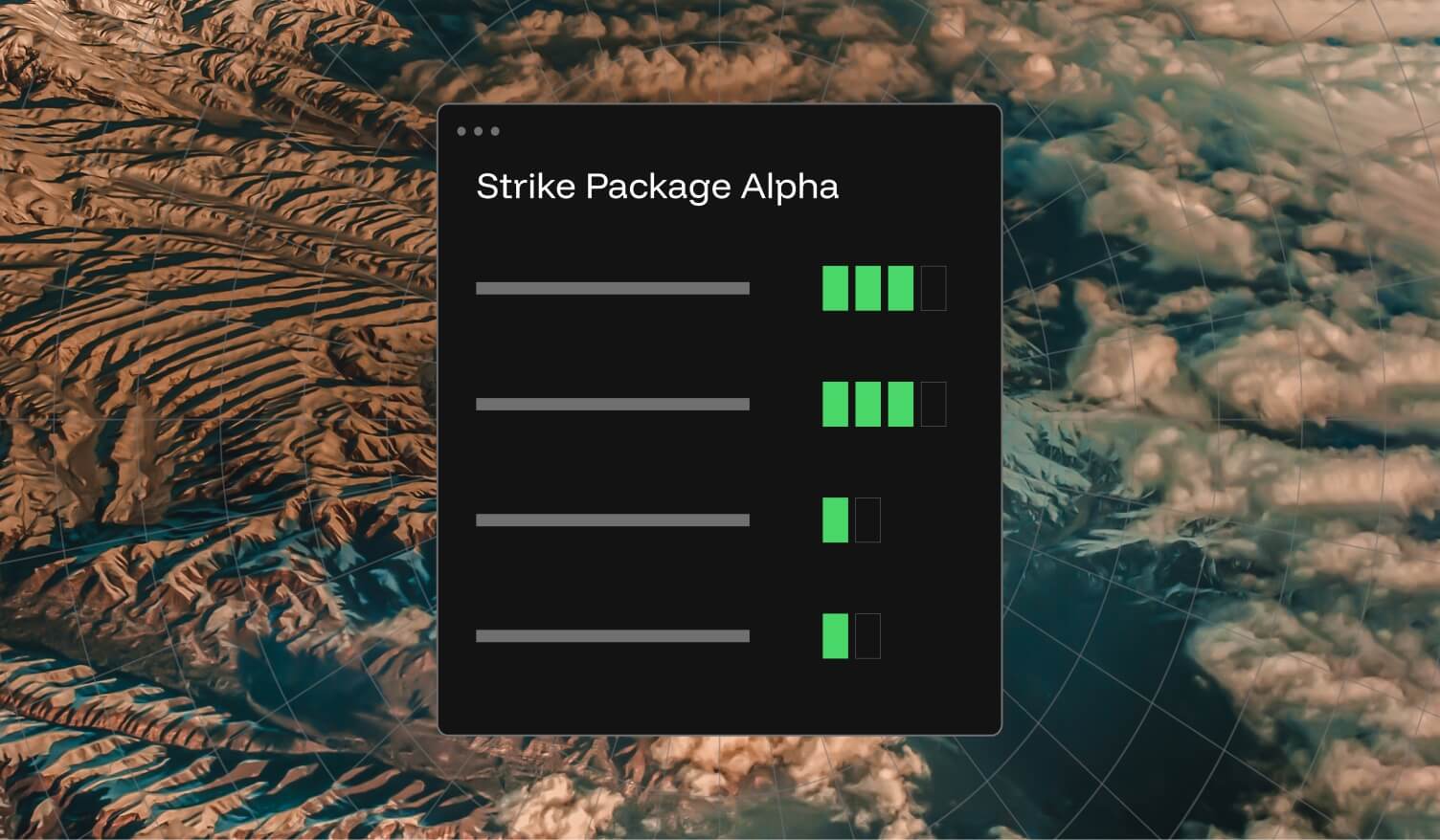 mountain background with strike package alpha window in front