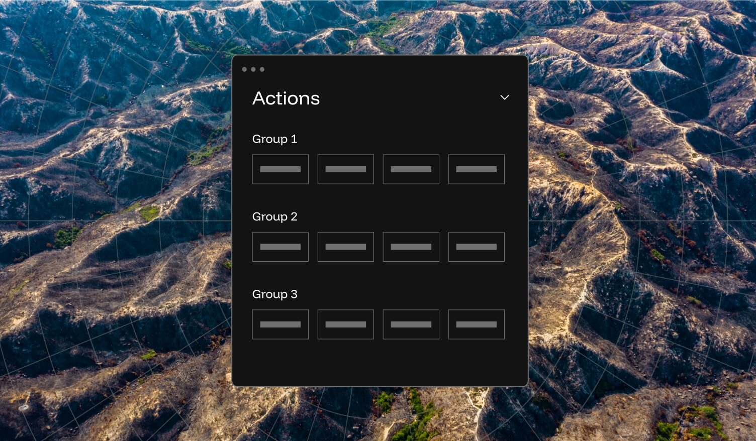 mountain background with actions webpage in front