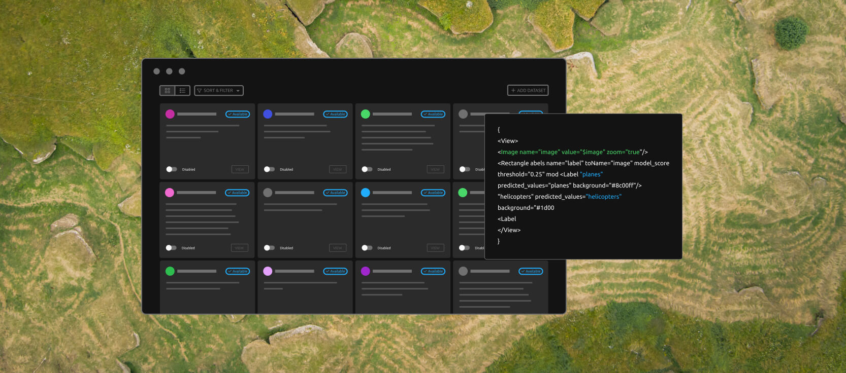 Aerial view of field with web browser window in front