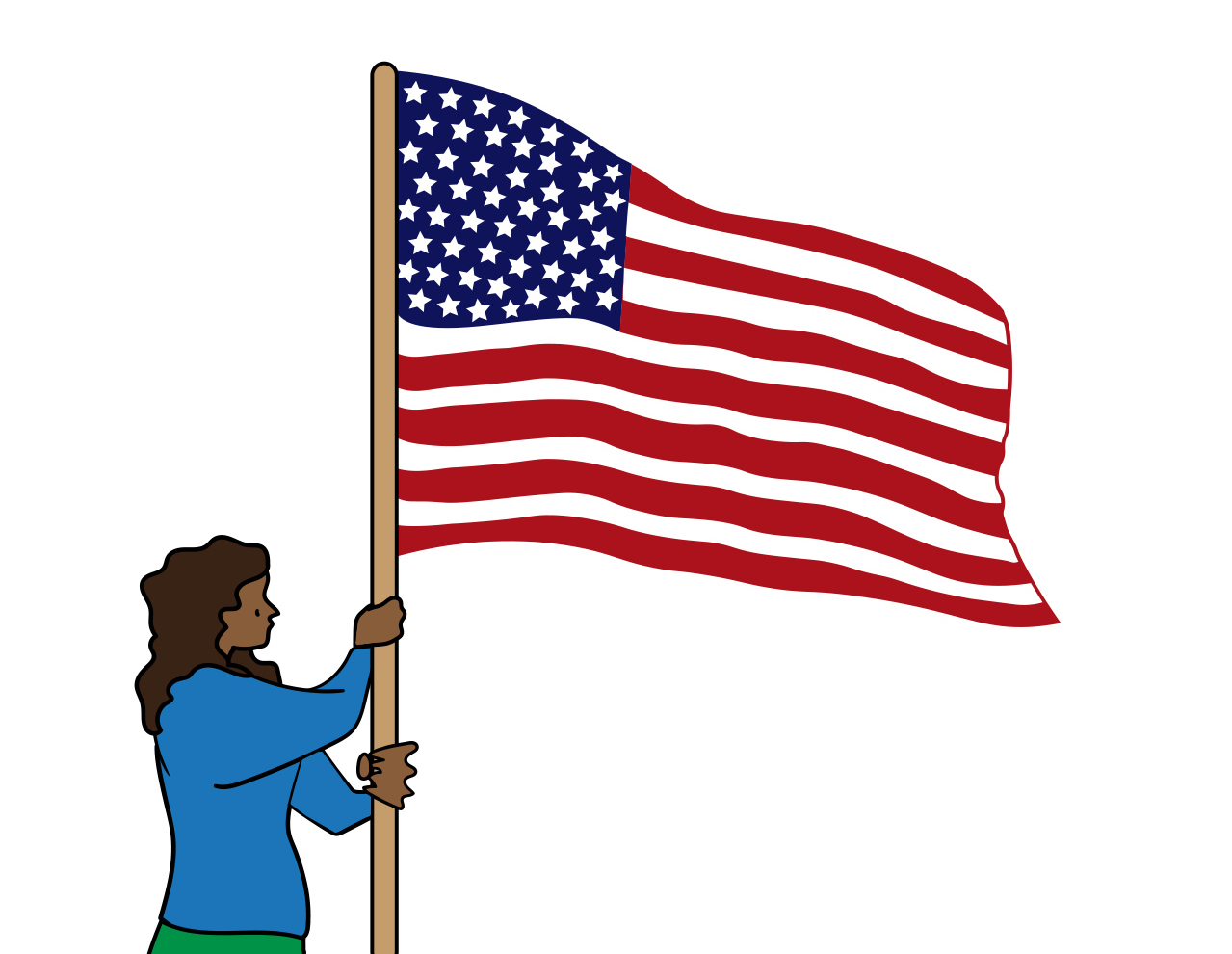 illustration of a woman holding an American Flag